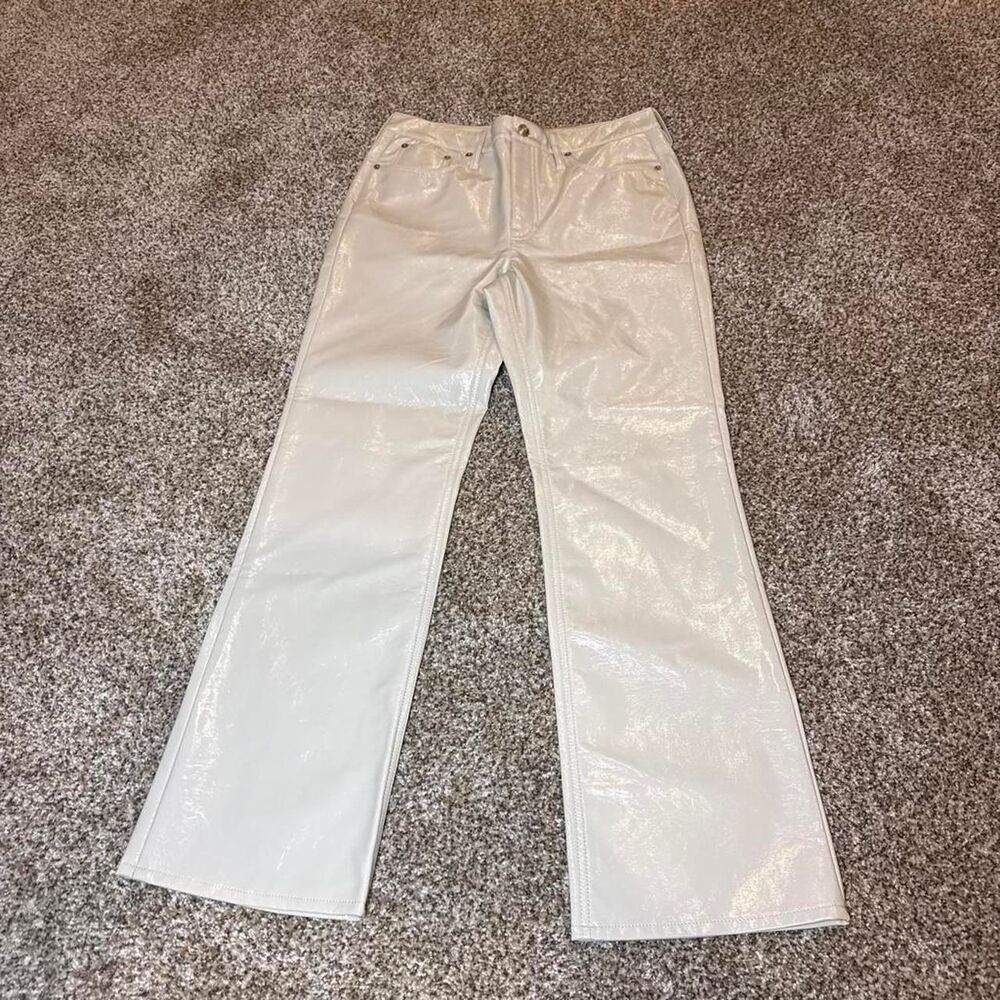 J Crew Women's Cream Faux leather Straight leg pants